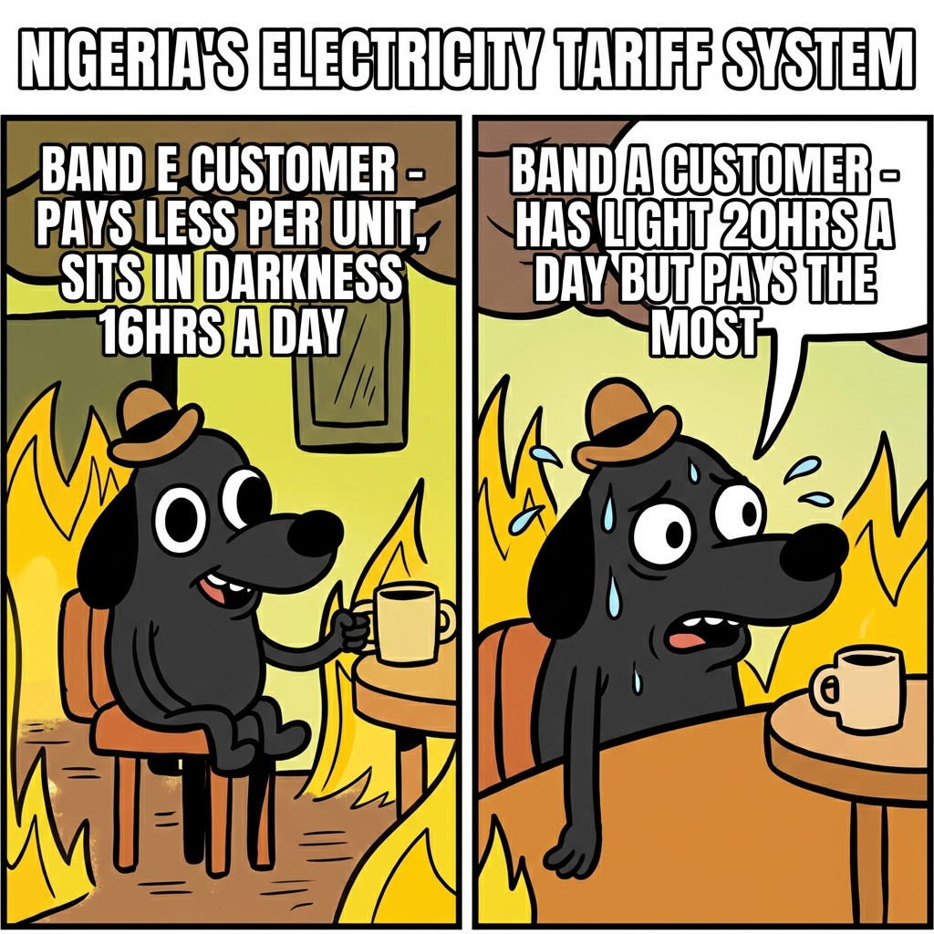 Nigeria's electricity tariff system — Band E pays less but has no light, Band A has light but pays the most