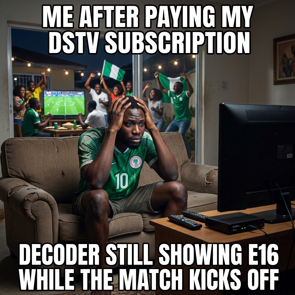Me after paying my DStv subscription — decoder still showing E16 while the match kicks off